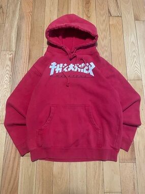 Thrasher Red Crewneck Hoodie with White Logo
